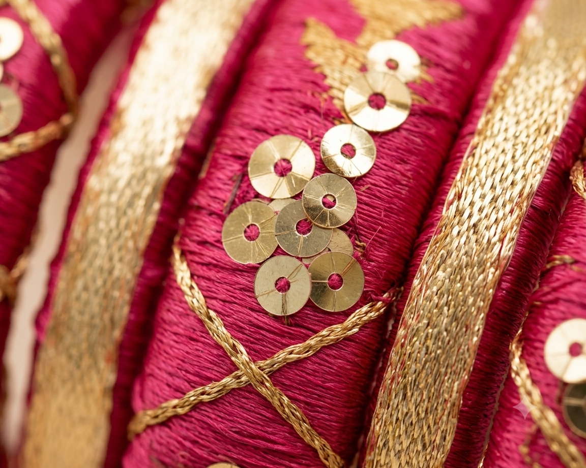 Gulnaar | Magenta Silk Thread Bangle Set with Gold Sequin Work