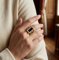Gold Honeycomb & Black Onyx Statement Ring