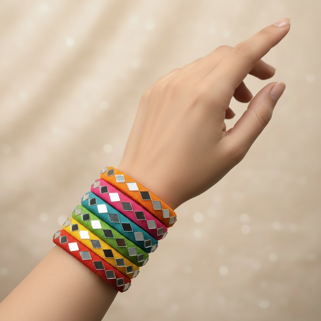 Rainbow Bangles| Multicolor Mirror Silk Thread Bangles Set