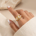 Vintage Hammered Gold Pearl Ring  Oval Pearl Wide Band