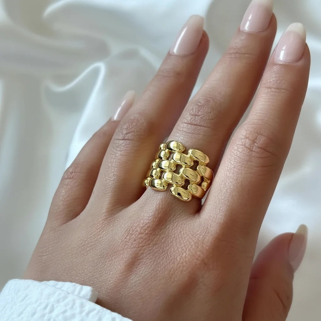 Modern & Elegant 316L Steel 18K Gold Plated Adjustable Ring