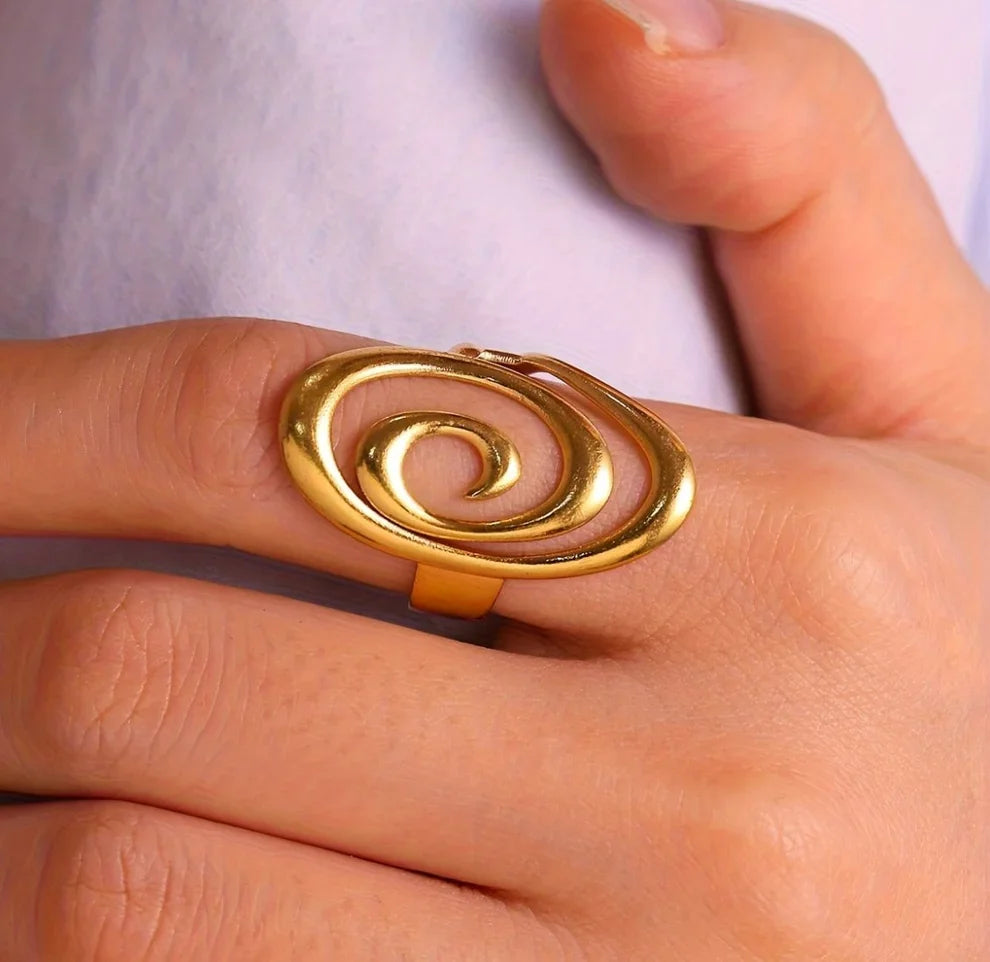 Elegant & Stylish 316L Steel 18K Gold Plated Adjustable Ring