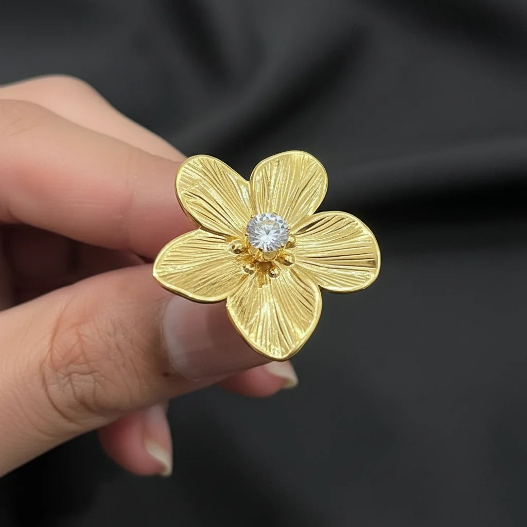 Premium 316L Stainless Steel 18K Gold Plated Adjustable Ring for Women
