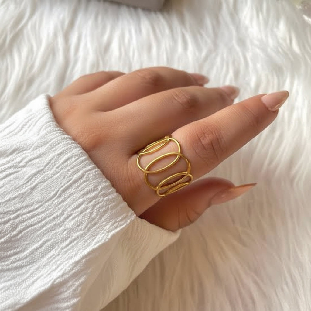 316L Gold Plated Adjustable Ring | Premium Stainless Steel Jewellery