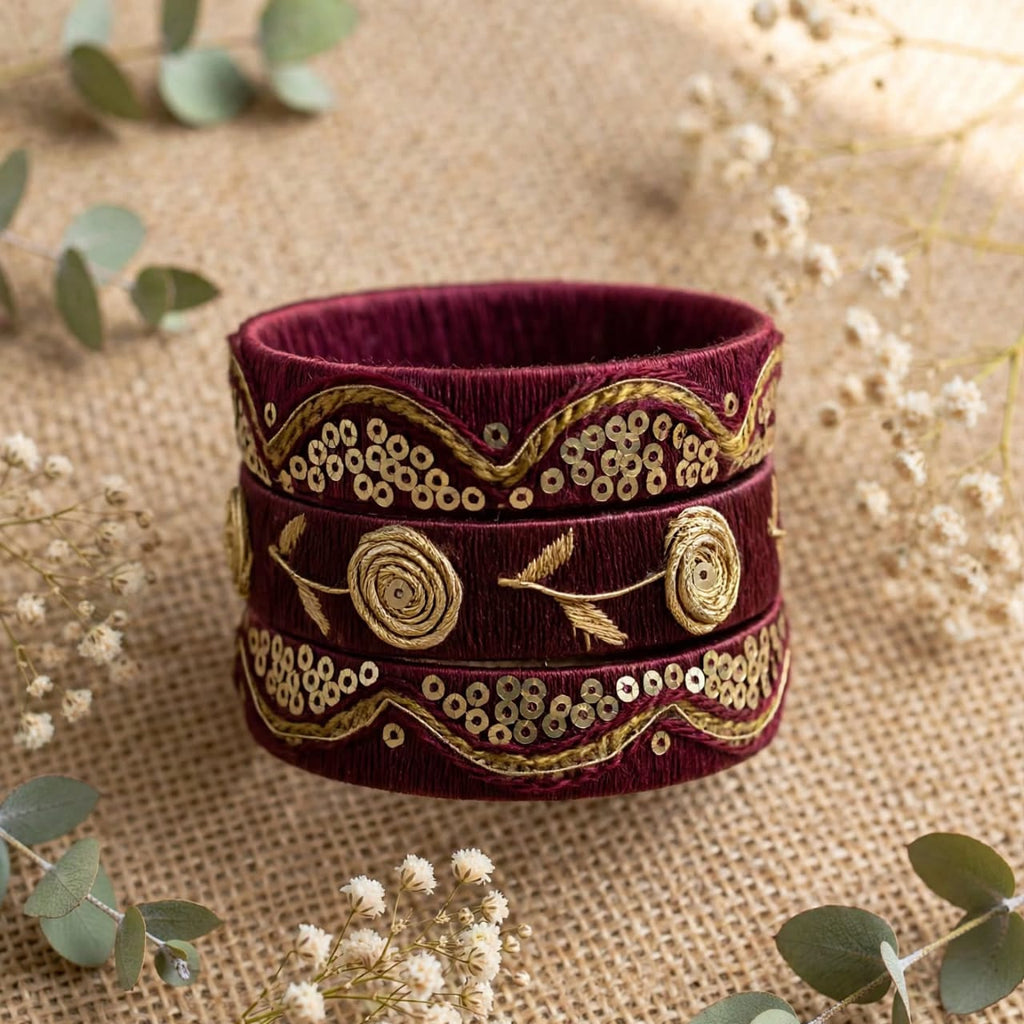 Roohi Silk Thread Bangles in Royal Blue and Maroon with Gold Zari Work