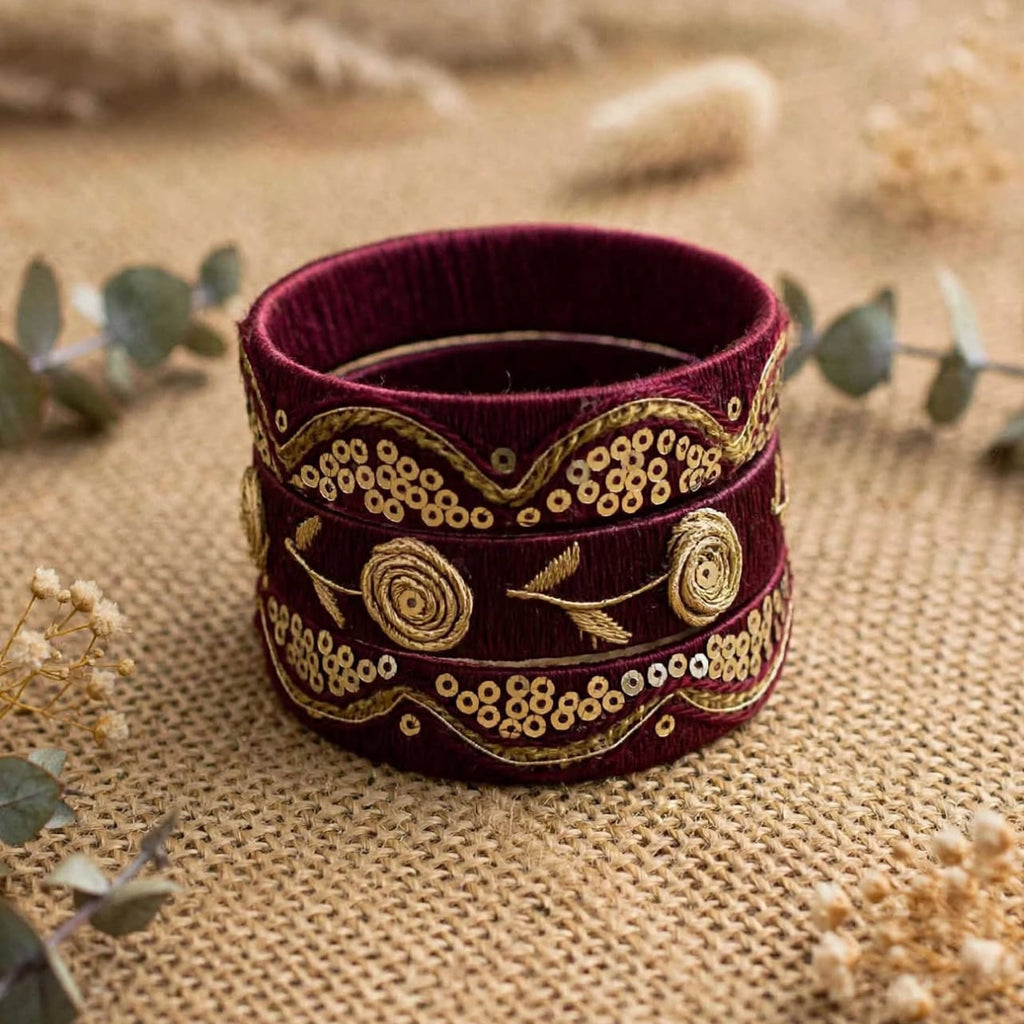 Roohi Silk Thread Bangles in Royal Blue and Maroon with Gold Zari Work