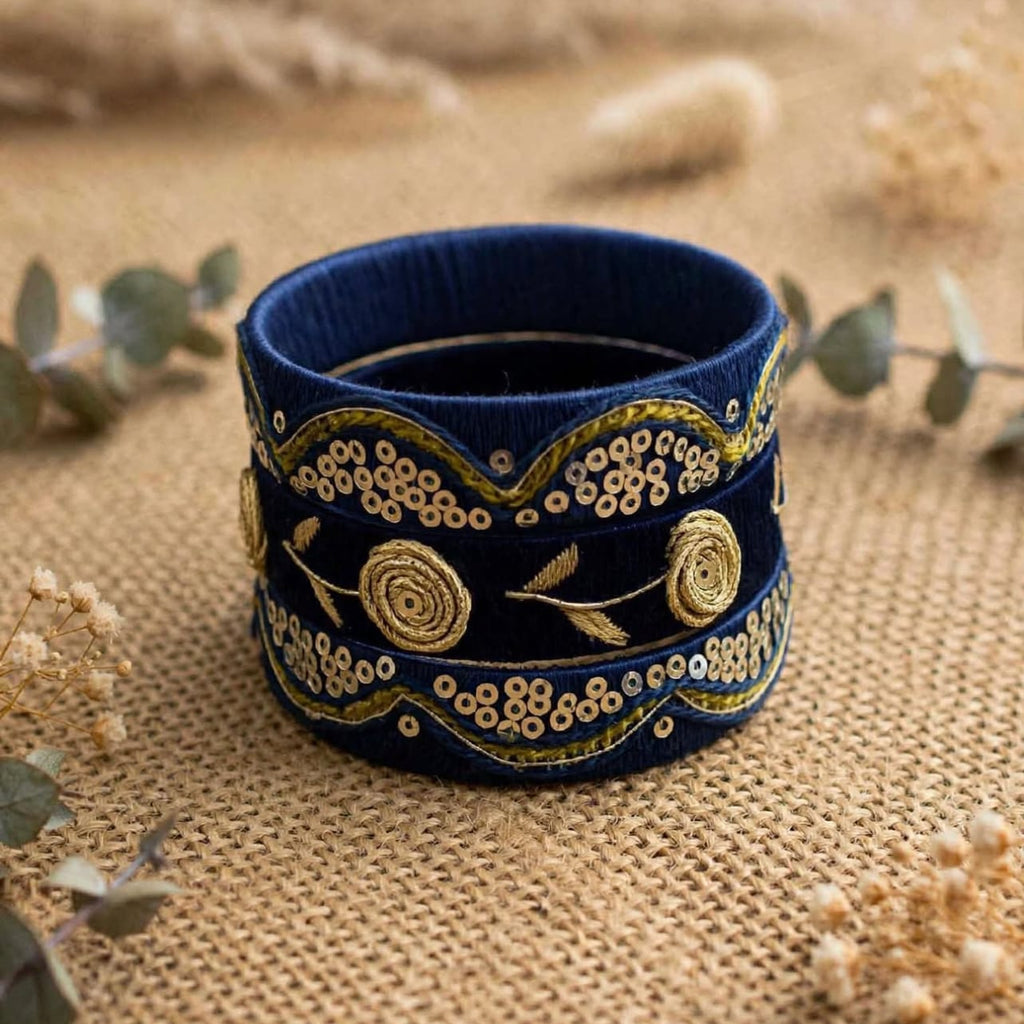 Roohi Silk Thread Bangles in Royal Blue and Maroon with Gold Zari Work