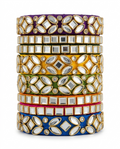 Ghazal stack of multicolor silk thread bangles with traditional kundan work by Dori Dot Collection.