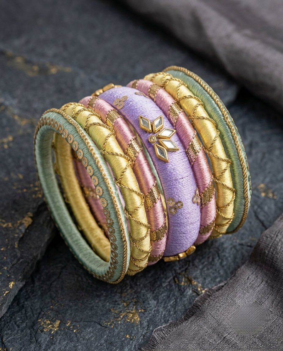 Bangle | Pastel Multi | Handmade Silk Thread Bangle Set
