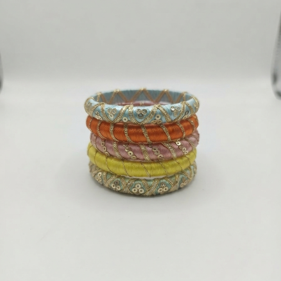 Gul-e-Rang | Multicolour Silk Thread & Sequin Bangle Stack