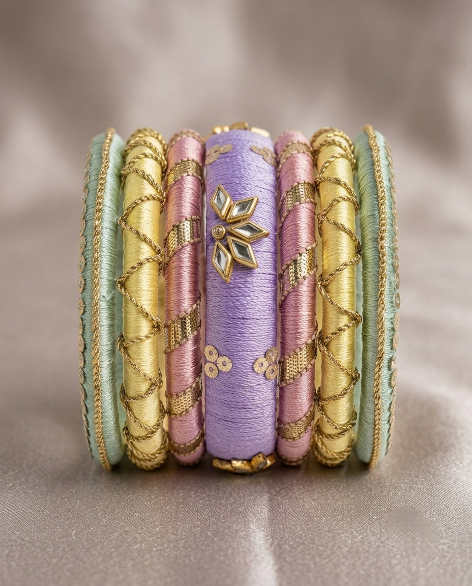 Bangle | Pastel Multi | Handmade Silk Thread Bangle Set