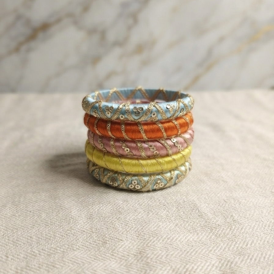 Gul-e-Rang | Multicolour Silk Thread & Sequin Bangle Stack