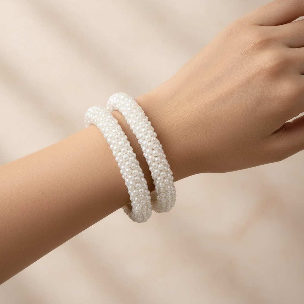 Sitara | White Pearl Beaded | Handmade Pakistani Bangles
